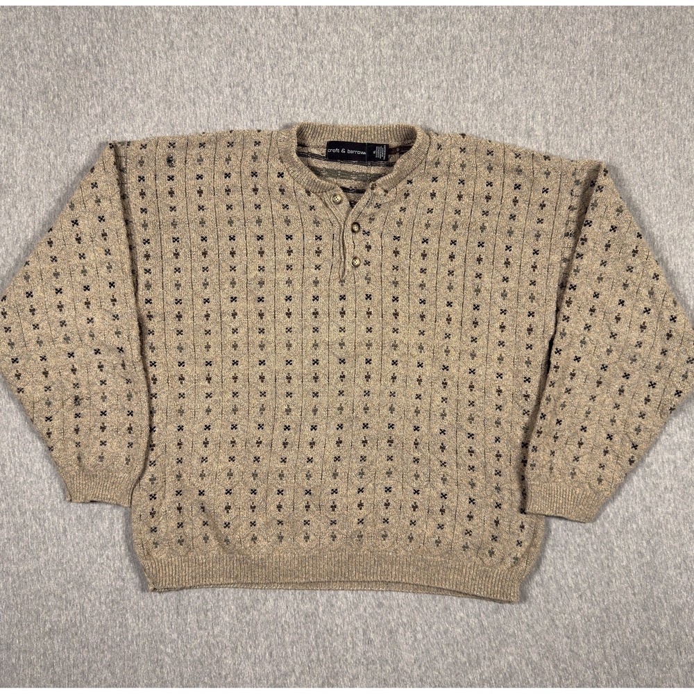 Vintage Croft & Barrow‎ Sweater Abstract Birds Eye Pullover Henley Shirt Knit XL